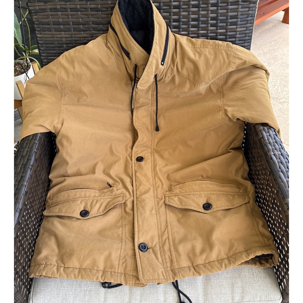 Roundtree And Yorke Men's Jacket Coat Fall Winter Hideaway Hood Size M Beige